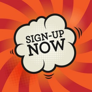 Comic book explosion with text Sign-Up Now