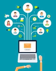 business email marketing content connection on people background