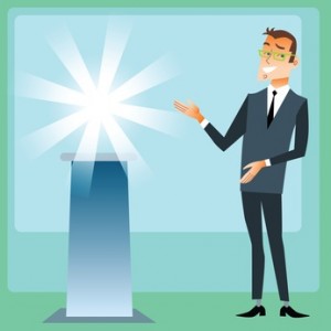 Manager presents product brand
