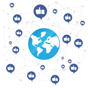 World connection with like icon on white background vector illus